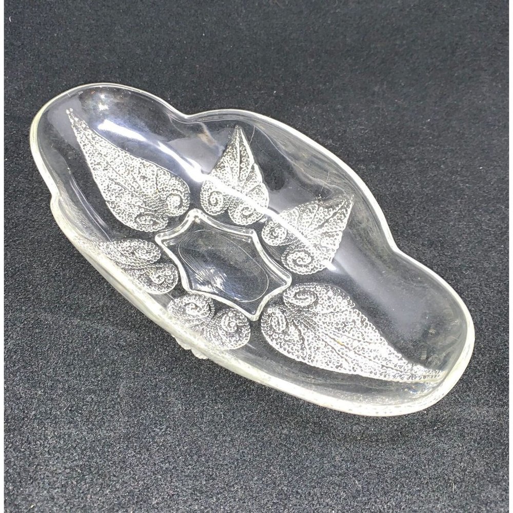 Vintage ANCHOR HOCKING RENAISSANCE Oval Relish Dish ~ Beaded Leaf ~ Mid Century - Picture 2 of 11